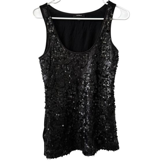 Express Black Sequin Tank Top – Size Small - Picture 1 of 4